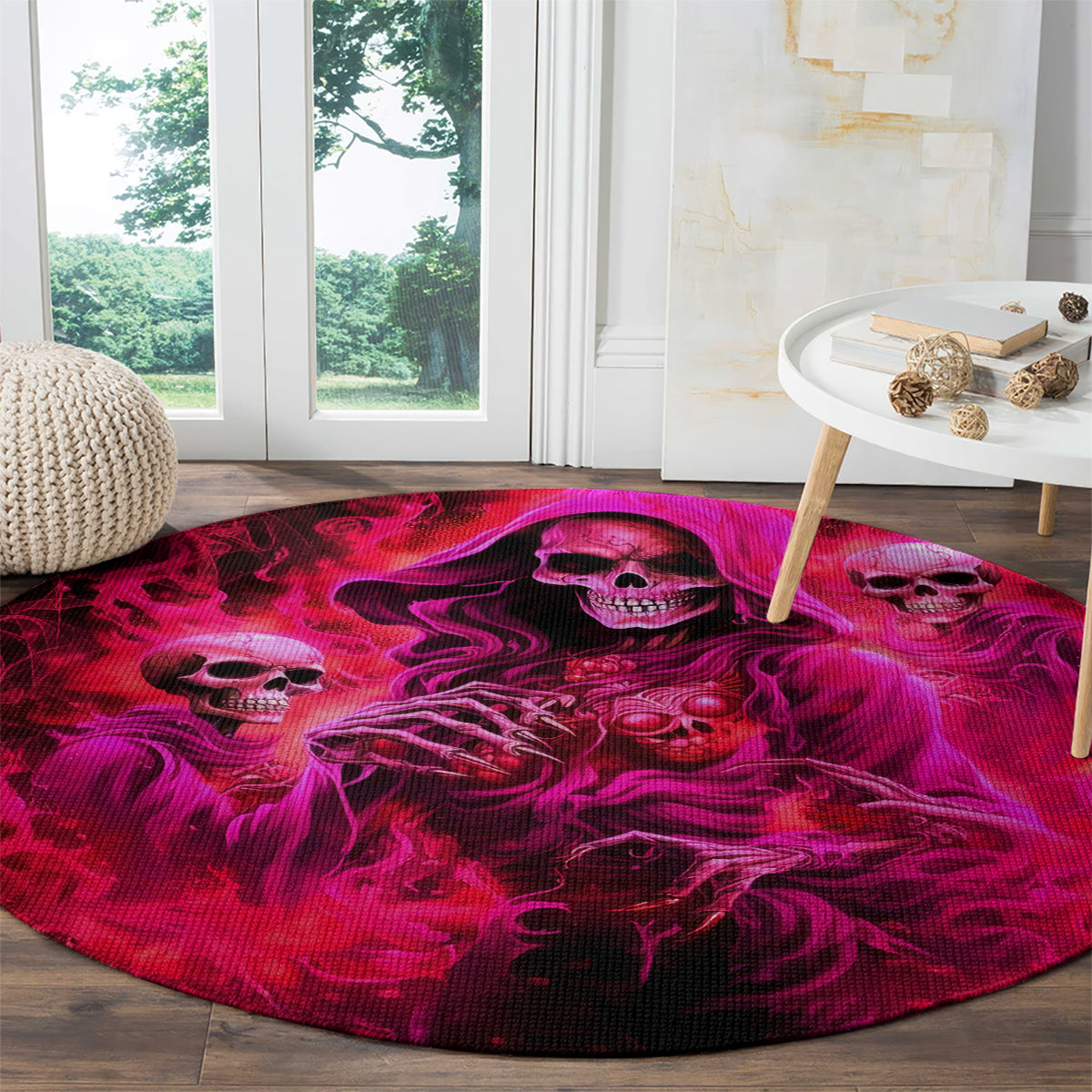Flame Skull Round Carpet I Have 3 Sides Quite Sweet Funny Crazy And The Side You Never See