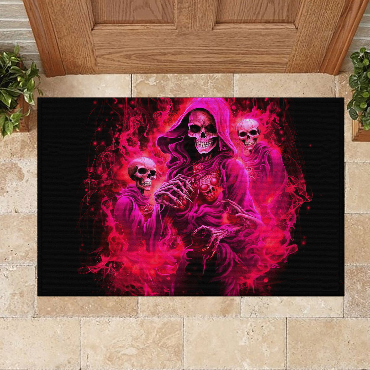 Flame Skull Rubber Doormat I Have 3 Sides Quite Sweet Funny Crazy And The Side You Never See - Wonder Print Shop