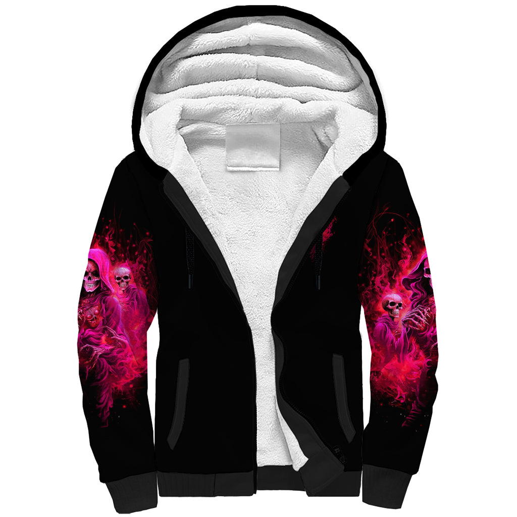 Flame Skull Sherpa Hoodie I Have 3 Sides Quite Sweet Funny Crazy And The Side You Never See - Wonder Print Shop