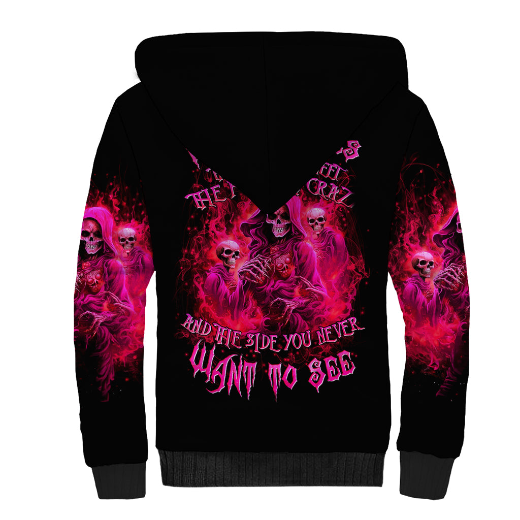 Flame Skull Sherpa Hoodie I Have 3 Sides Quite Sweet Funny Crazy And The Side You Never See - Wonder Print Shop