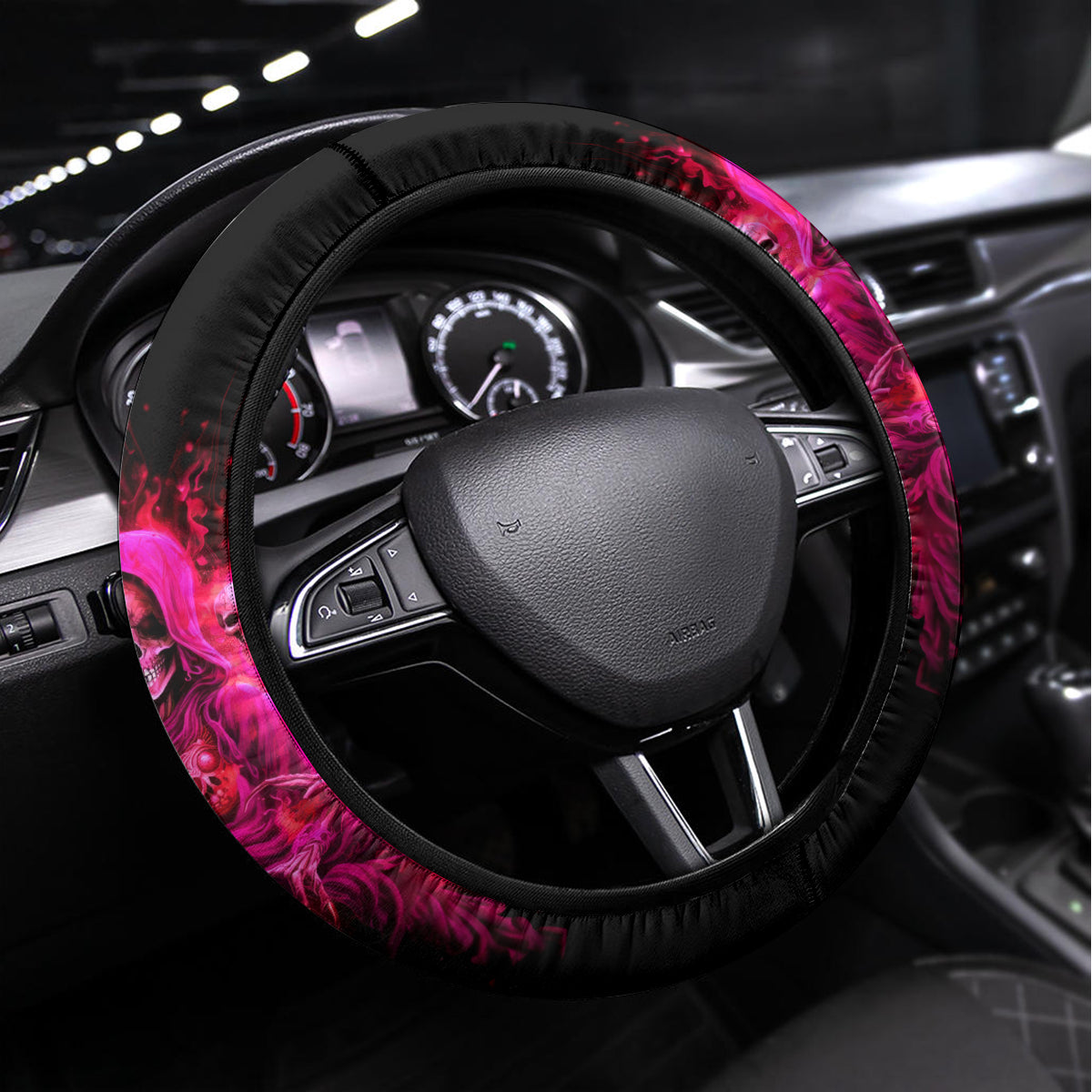 Flame Skull Steering Wheel Cover I Have 3 Sides Quite Sweet Funny Crazy And The Side You Never See - Wonder Print Shop