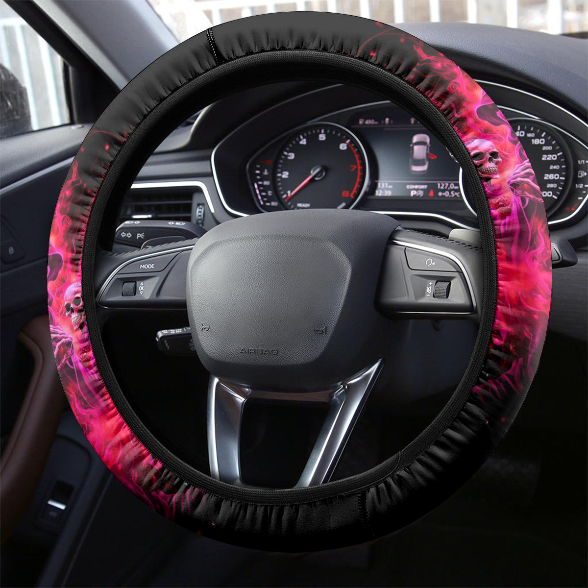 Flame Skull Steering Wheel Cover I Have 3 Sides Quite Sweet Funny Crazy And The Side You Never See - Wonder Print Shop