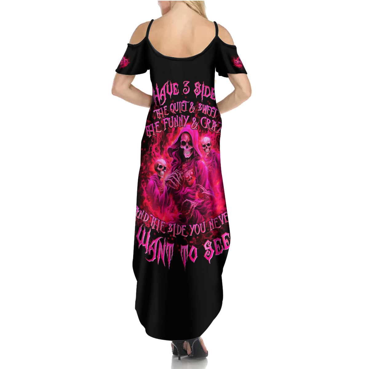 Flame Skull Summer Maxi Dress I Have 3 Sides Quite Sweet Funny Crazy And The Side You Never See - Wonder Print Shop