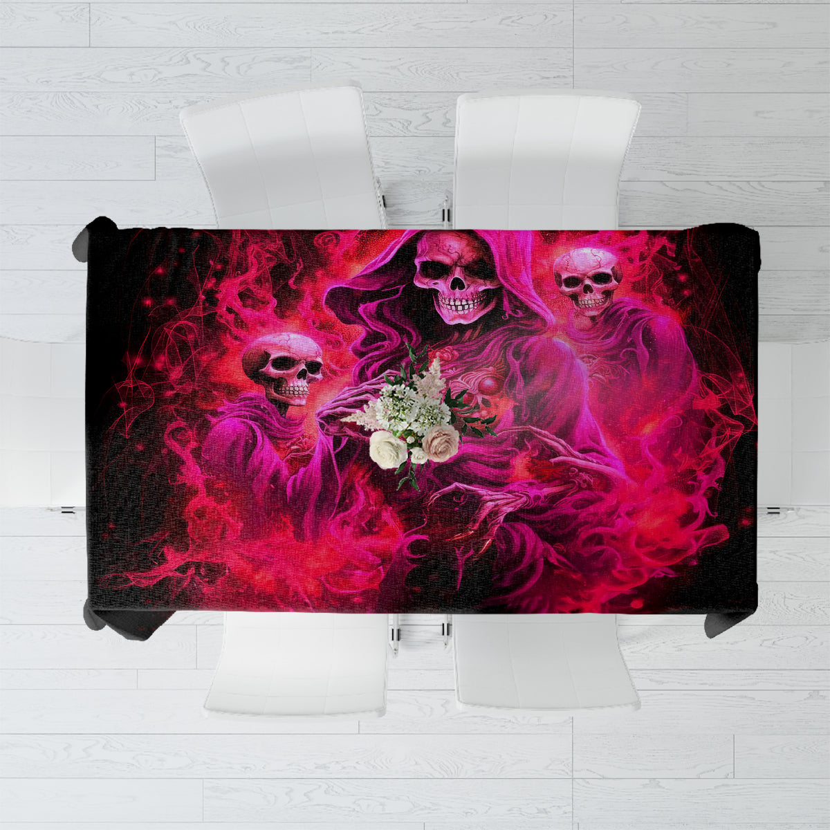 Flame Skull Tablecloth I Have 3 Sides Quite Sweet Funny Crazy And The Side You Never See - Wonder Print Shop
