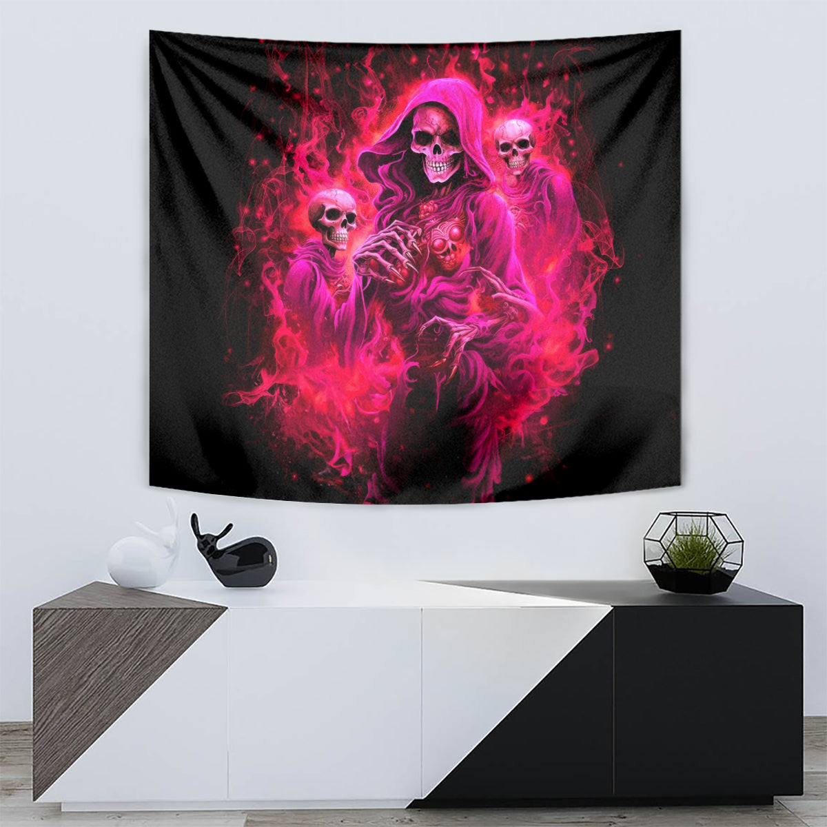 Flame Skull Tapestry I Have 3 Sides Quite Sweet Funny Crazy And The Side You Never See - Wonder Print Shop
