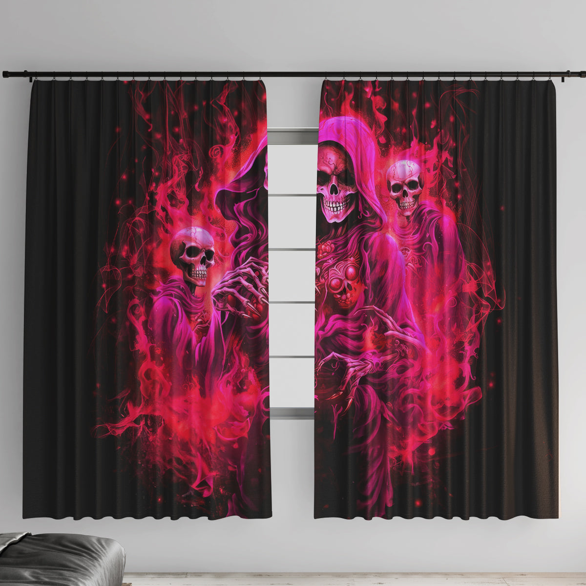 Flame Skull Window Curtain I Have 3 Sides Quite Sweet Funny Crazy And The Side You Never See - Wonder Print Shop