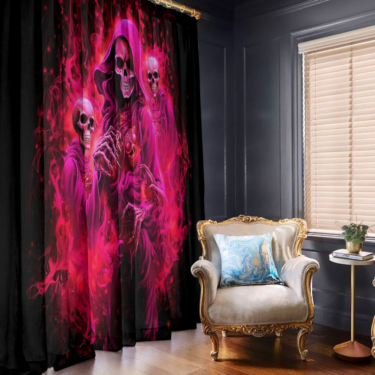 Flame Skull Window Curtain I Have 3 Sides Quite Sweet Funny Crazy And The Side You Never See - Wonder Print Shop