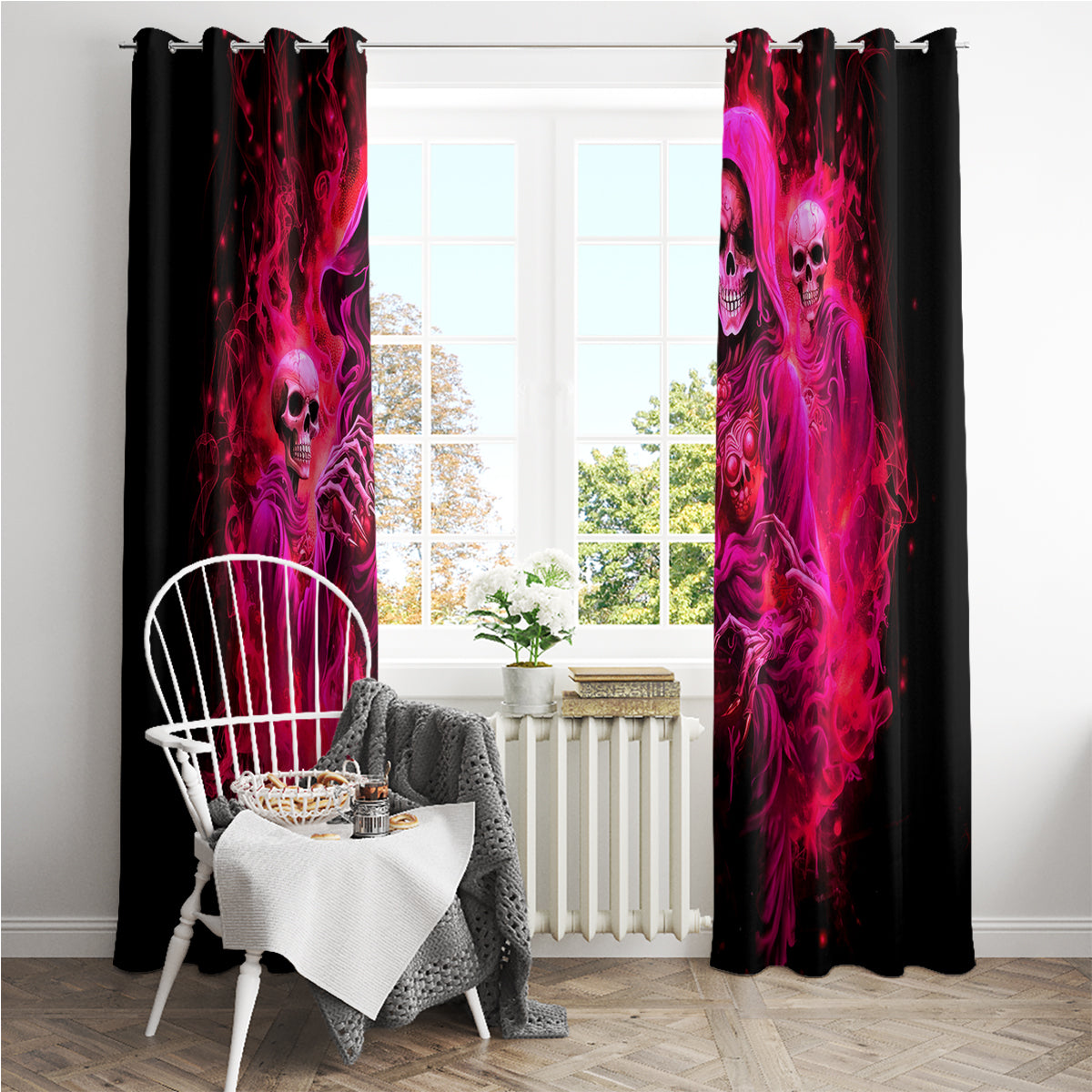 Flame Skull Window Curtain I Have 3 Sides Quite Sweet Funny Crazy And The Side You Never See - Wonder Print Shop