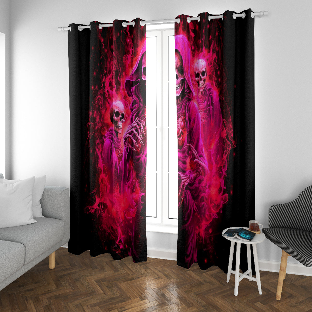 Flame Skull Window Curtain I Have 3 Sides Quite Sweet Funny Crazy And The Side You Never See - Wonder Print Shop