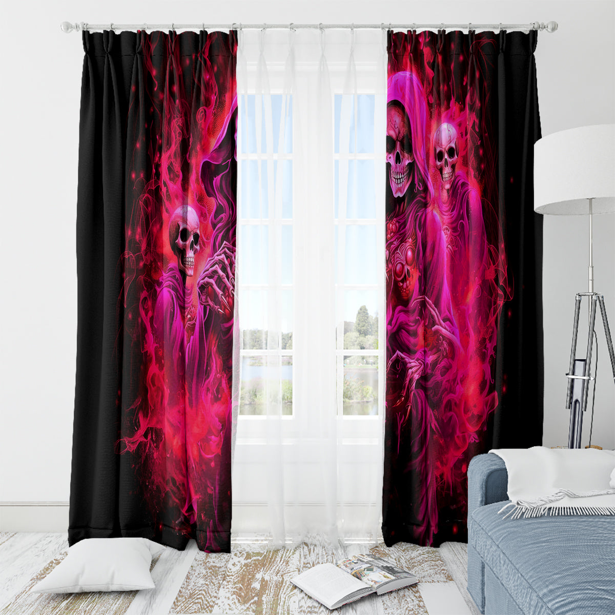 Flame Skull Window Curtain I Have 3 Sides Quite Sweet Funny Crazy And The Side You Never See - Wonder Print Shop