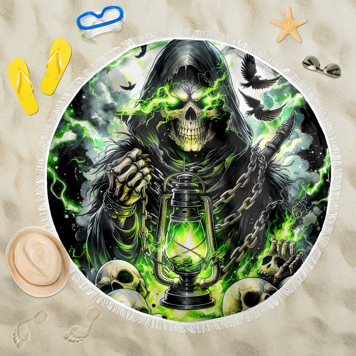 Reaper Skull Beach Blanket I Think I Was Designed To Be Alone - Wonder Print Shop