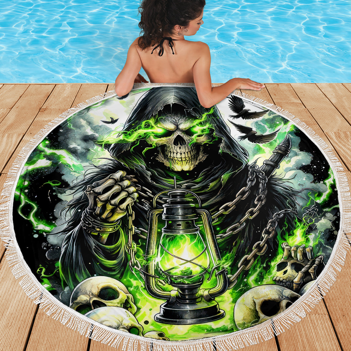 Reaper Skull Beach Blanket I Think I Was Designed To Be Alone - Wonder Print Shop