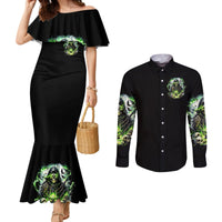 Reaper Skull Couples Matching Mermaid Dress and Long Sleeve Button Shirt I Think I Was Designed To Be Alone