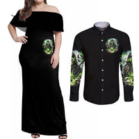 Reaper Skull Couples Matching Off Shoulder Maxi Dress and Long Sleeve Button Shirt I Think I Was Designed To Be Alone - Wonder Print Shop