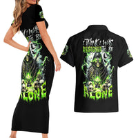 Reaper Skull Couples Matching Short Sleeve Bodycon Dress and Hawaiian Shirt I Think I Was Designed To Be Alone - Wonder Print Shop
