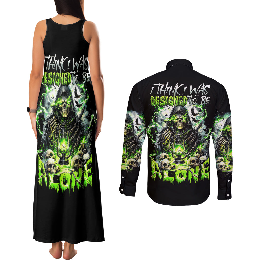 Reaper Skull Couples Matching Tank Maxi Dress and Long Sleeve Button Shirt I Think I Was Designed To Be Alone - Wonder Print Shop