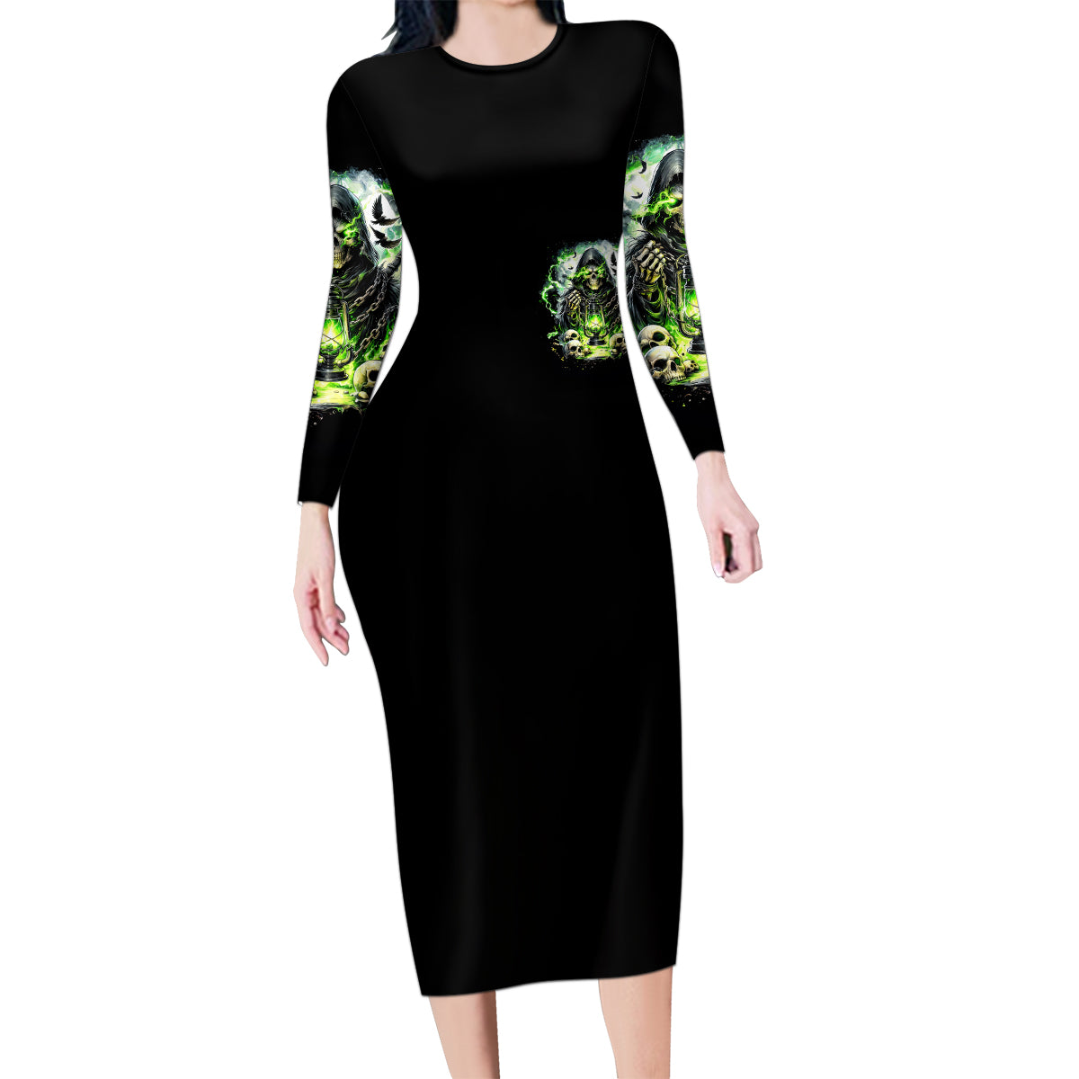Reaper Skull Family Matching Long Sleeve Bodycon Dress and Hawaiian Shirt I Think I Was Designed To Be Alone - Wonder Print Shop