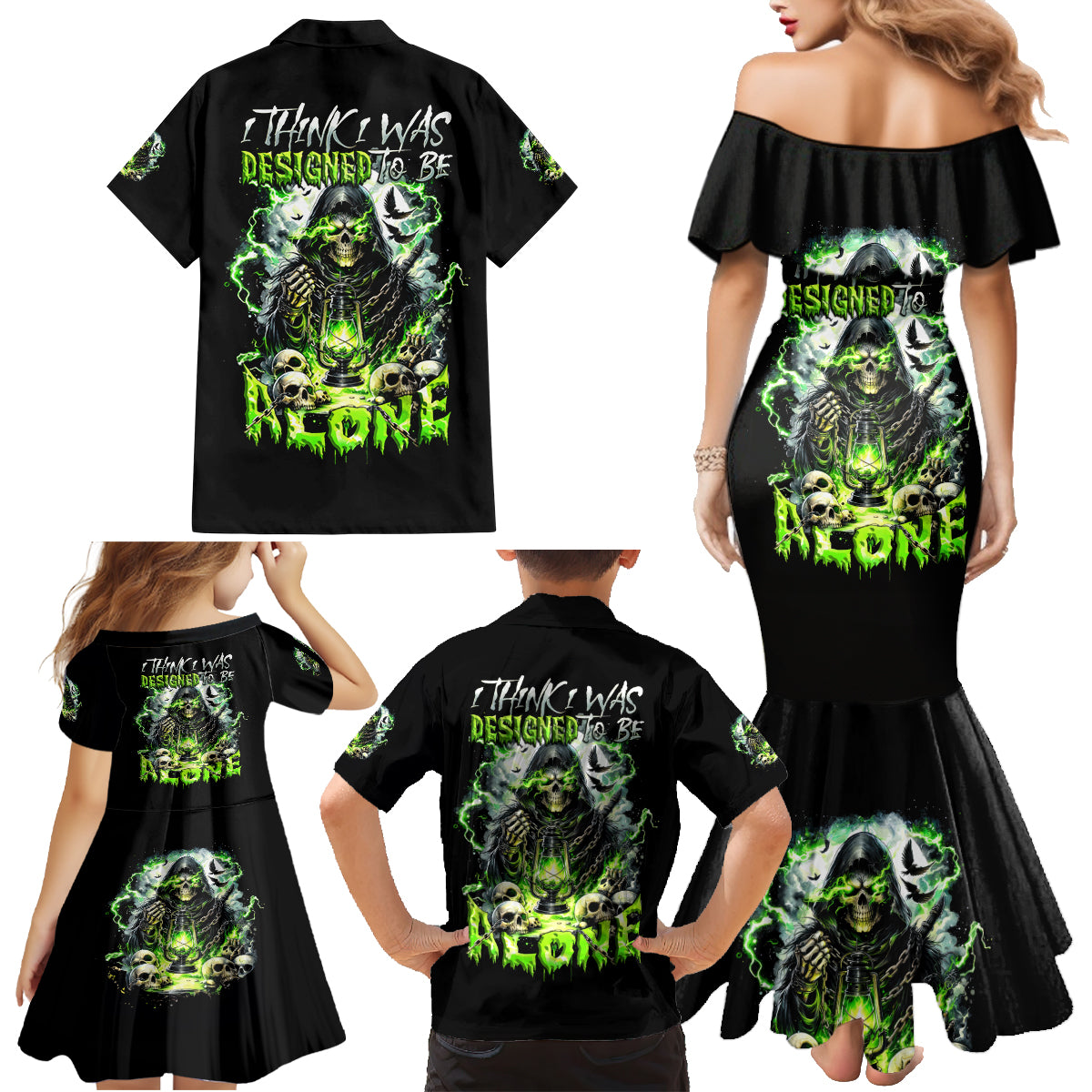 Reaper Skull Family Matching Mermaid Dress and Hawaiian Shirt I Think I Was Designed To Be Alone - Wonder Print Shop