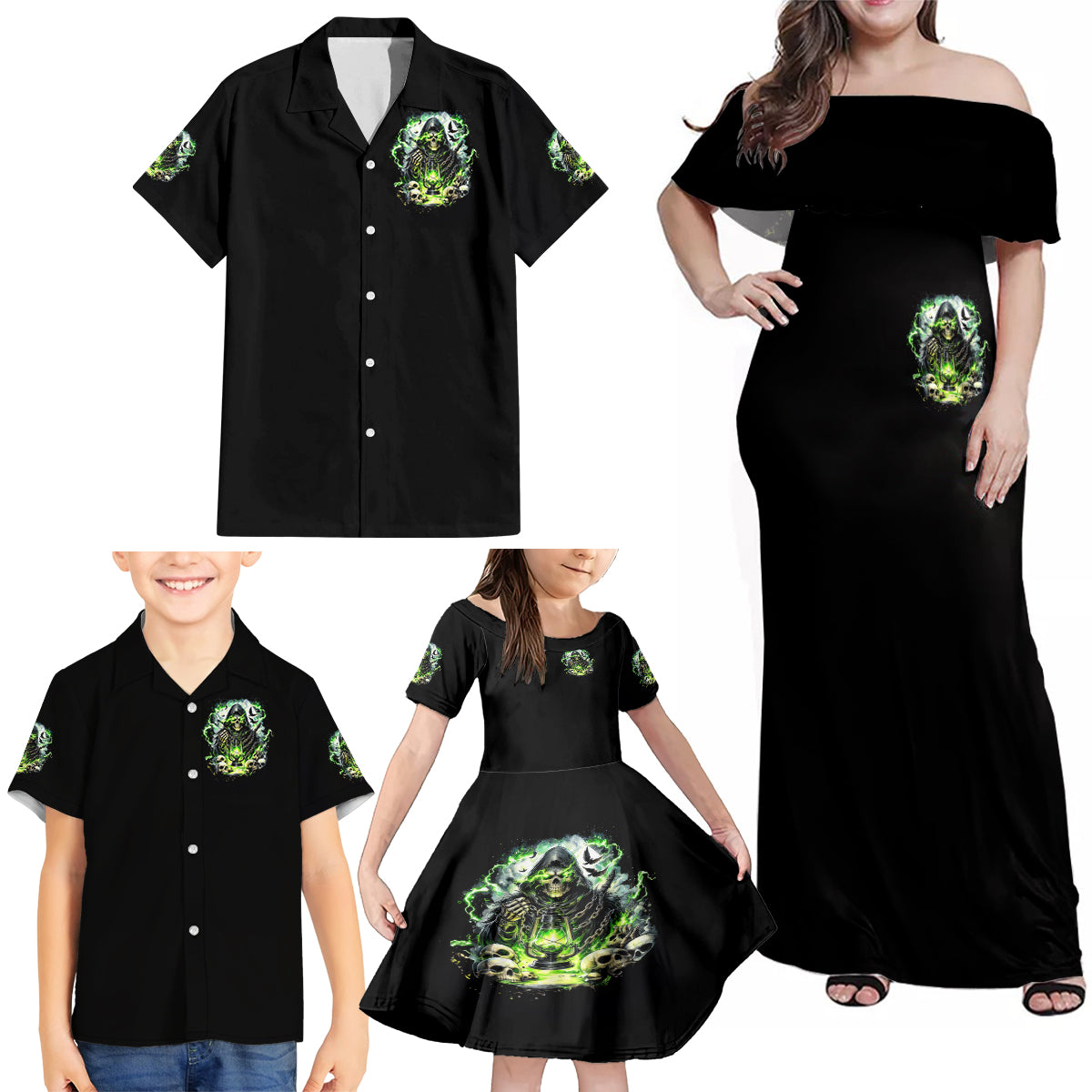 Reaper Skull Family Matching Off Shoulder Maxi Dress and Hawaiian Shirt I Think I Was Designed To Be Alone - Wonder Print Shop