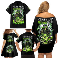 Reaper Skull Family Matching Off Shoulder Short Dress and Hawaiian Shirt I Think I Was Designed To Be Alone - Wonder Print Shop