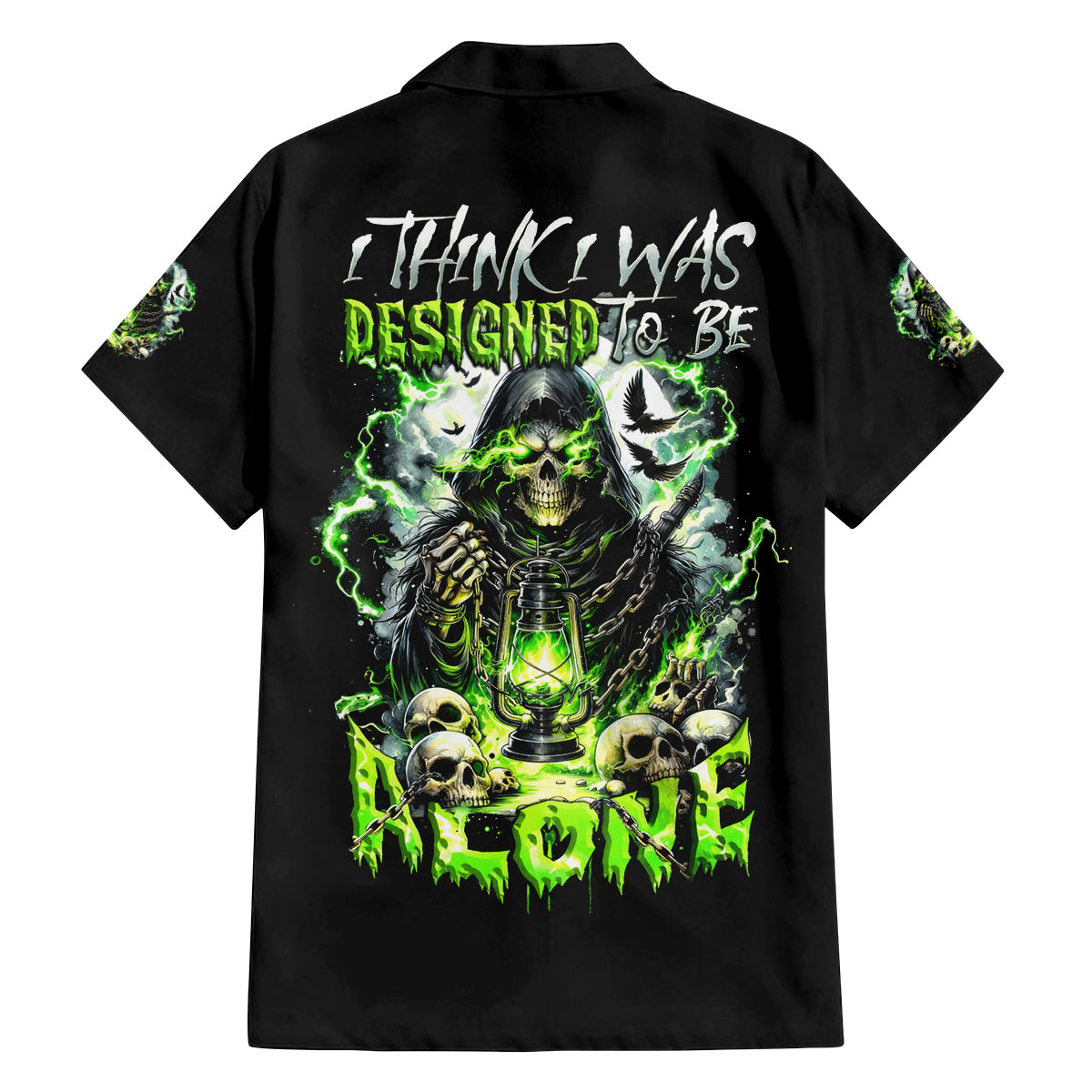 Reaper Skull Family Matching Off Shoulder Short Dress and Hawaiian Shirt I Think I Was Designed To Be Alone - Wonder Print Shop