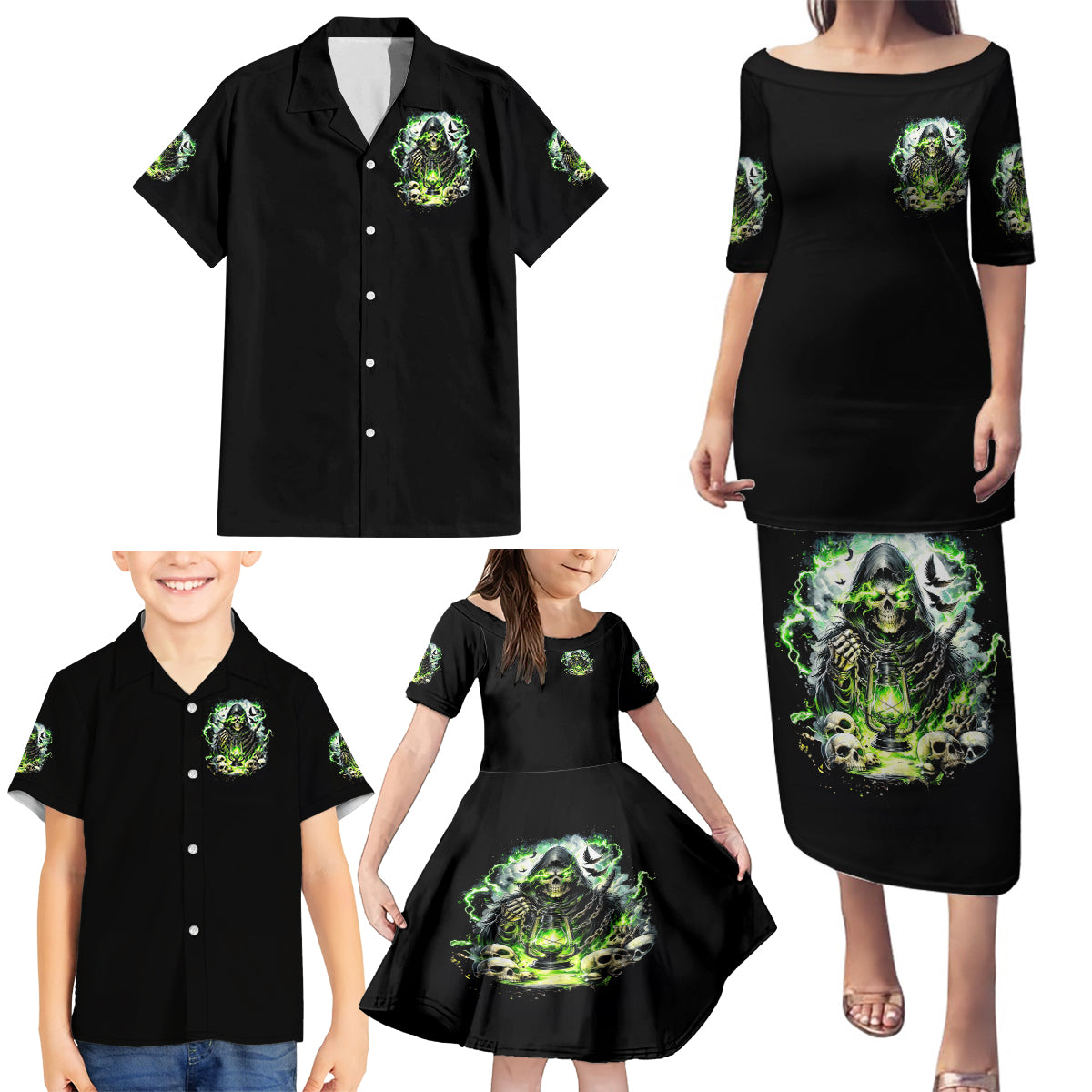 Reaper Skull Family Matching Puletasi and Hawaiian Shirt I Think I Was Designed To Be Alone - Wonder Print Shop