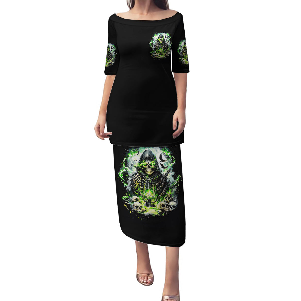 Reaper Skull Family Matching Puletasi and Hawaiian Shirt I Think I Was Designed To Be Alone - Wonder Print Shop