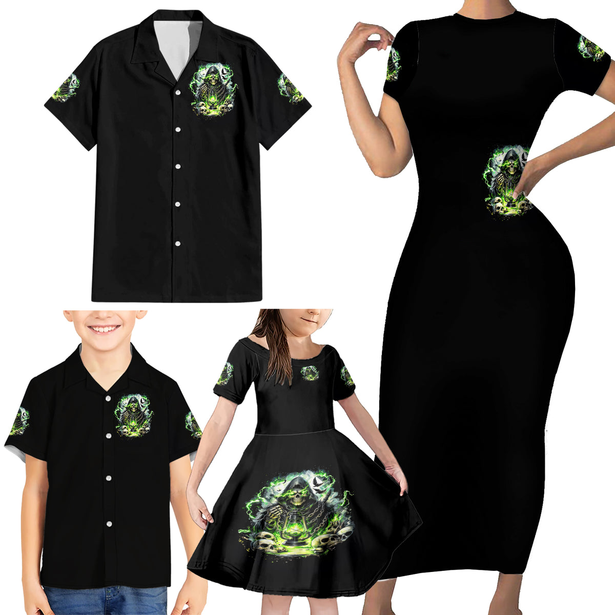 Reaper Skull Family Matching Short Sleeve Bodycon Dress and Hawaiian Shirt I Think I Was Designed To Be Alone - Wonder Print Shop