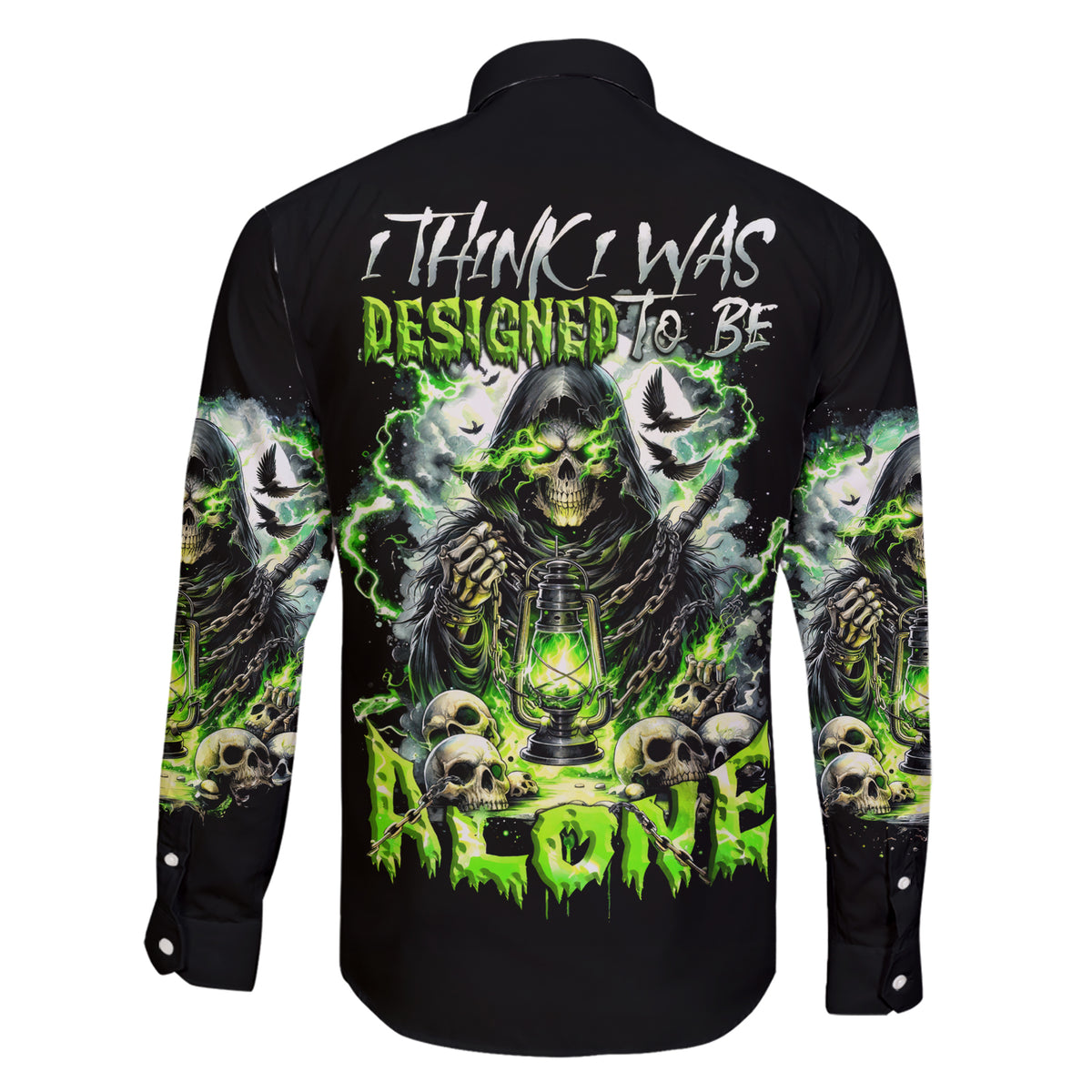 Reaper Skull Family Matching Short Sleeve Bodycon Dress and Hawaiian Shirt I Think I Was Designed To Be Alone - Wonder Print Shop