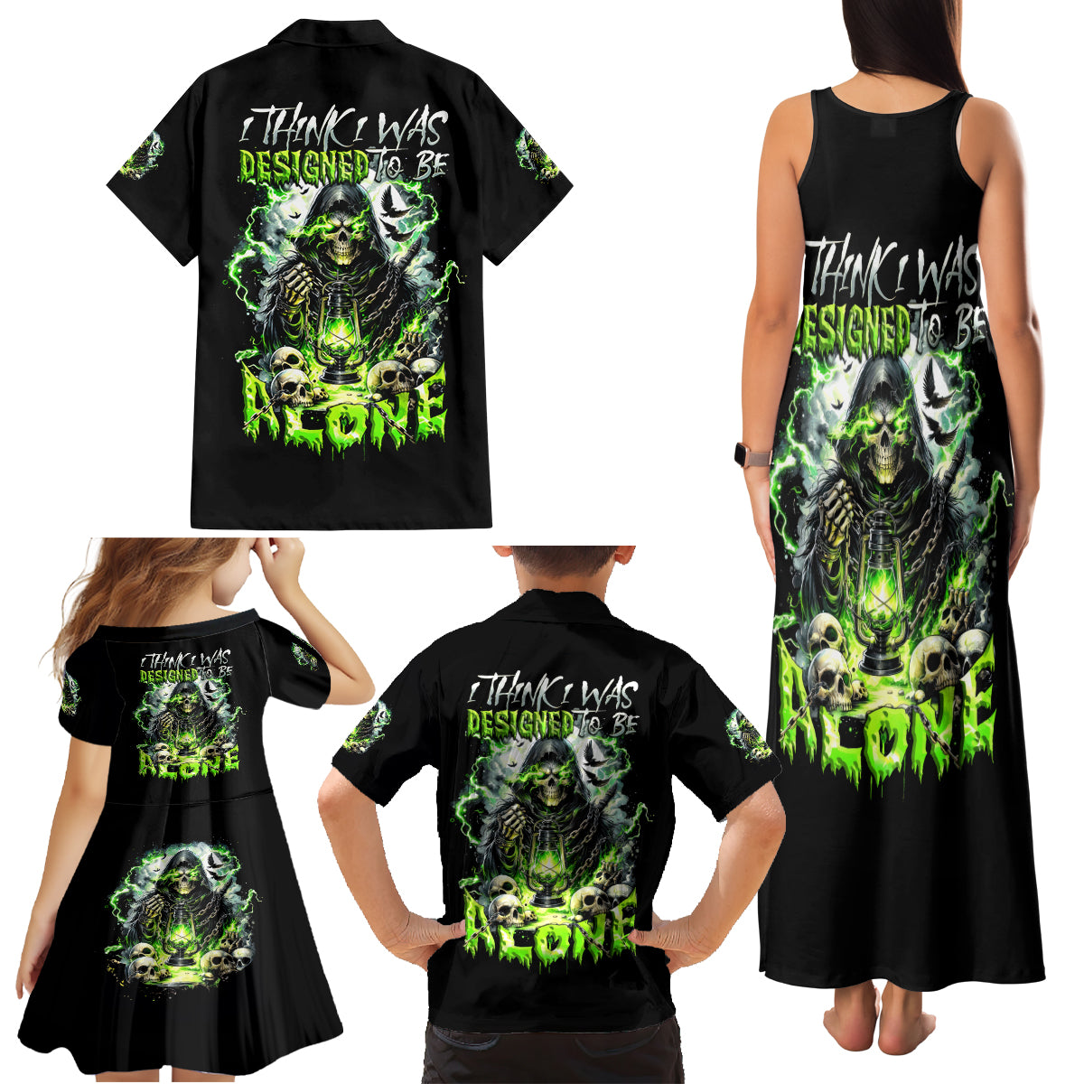 Reaper Skull Family Matching Tank Maxi Dress and Hawaiian Shirt I Think I Was Designed To Be Alone - Wonder Print Shop