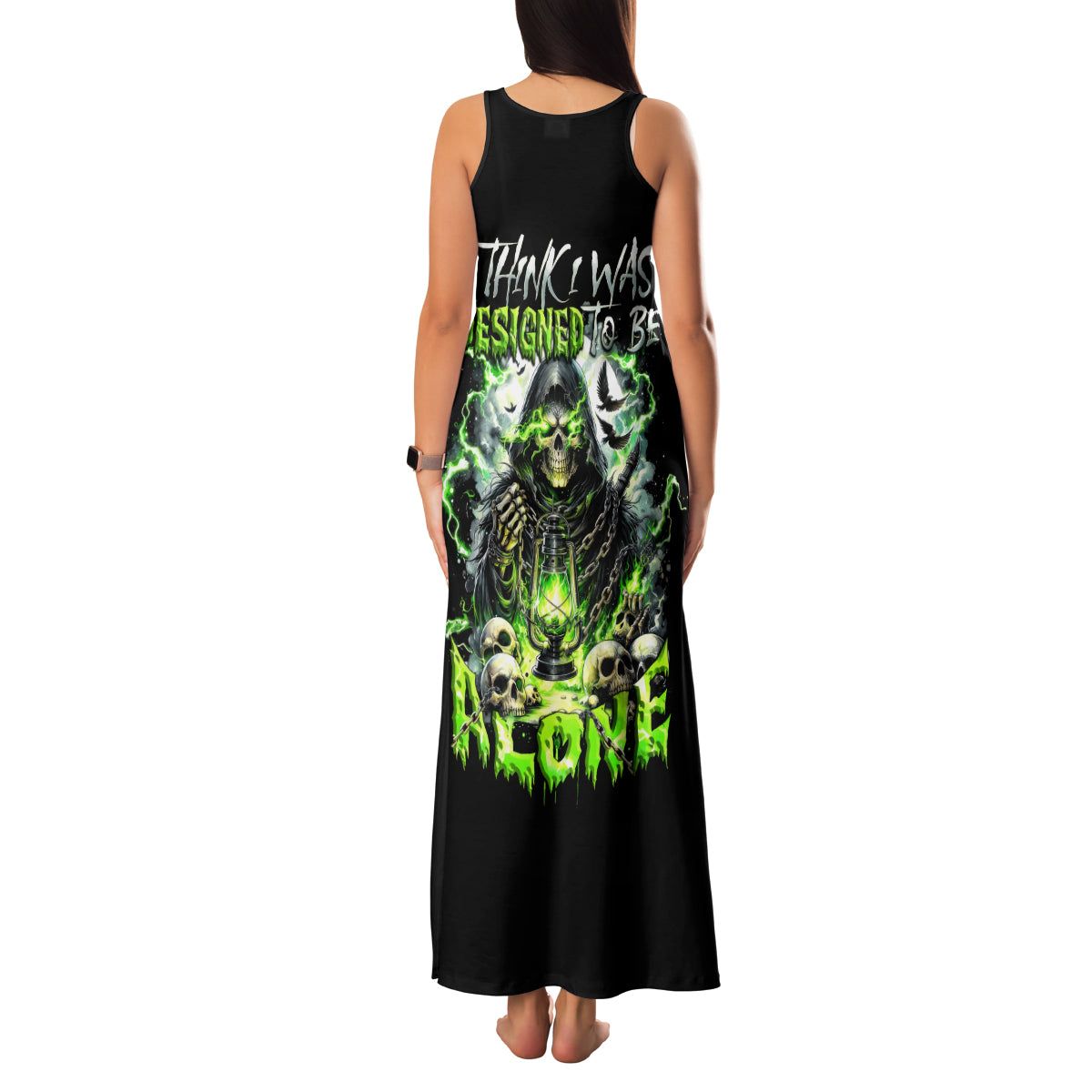 Reaper Skull Family Matching Tank Maxi Dress and Hawaiian Shirt I Think I Was Designed To Be Alone - Wonder Print Shop