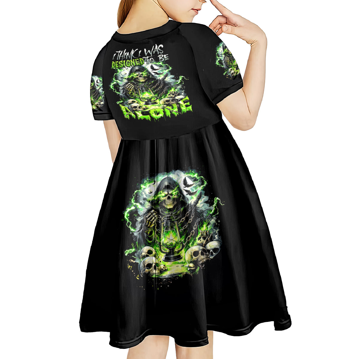 Reaper Skull Kid Short Sleeve Dress I Think I Was Designed To Be Alone - Wonder Print Shop