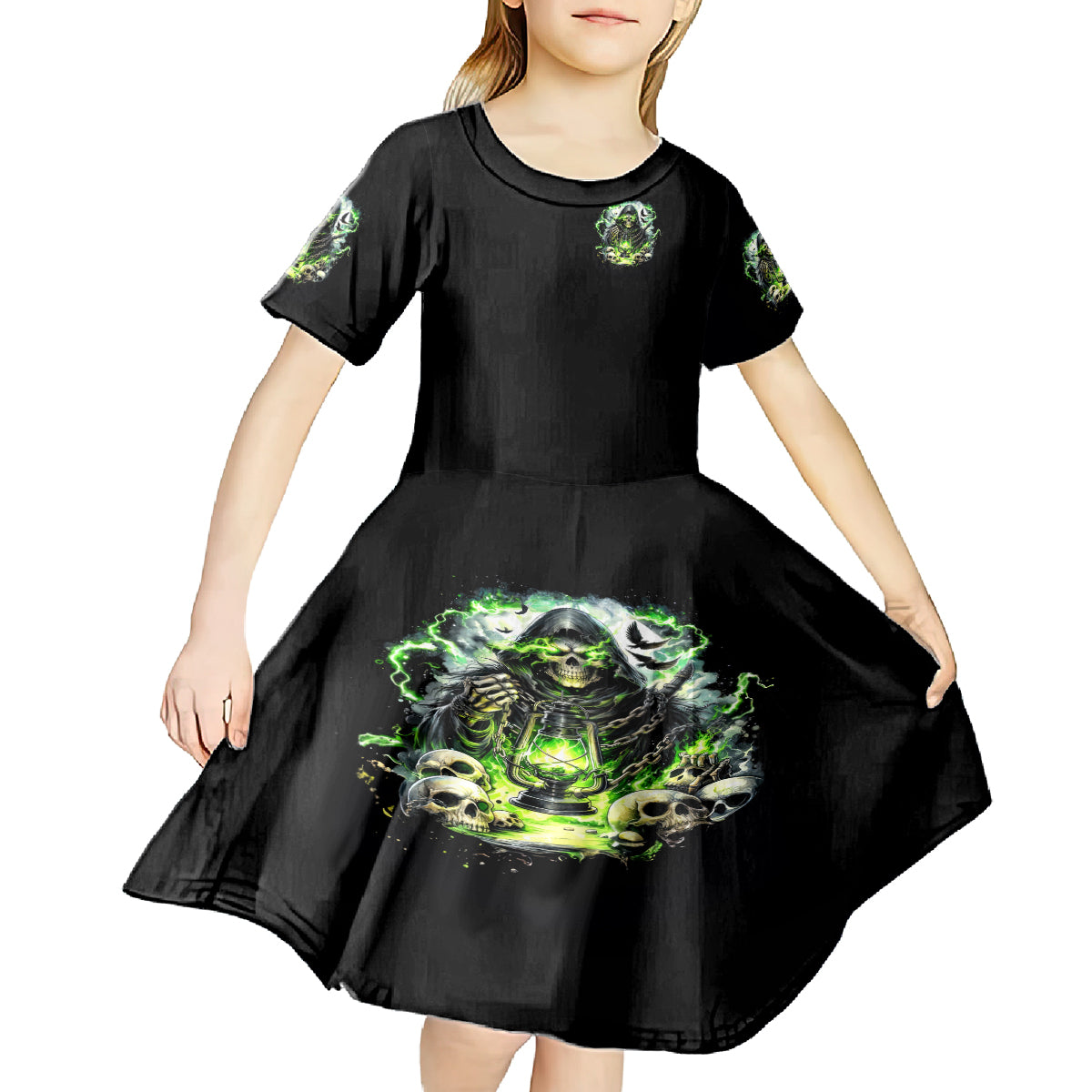 Reaper Skull Kid Short Sleeve Dress I Think I Was Designed To Be Alone - Wonder Print Shop