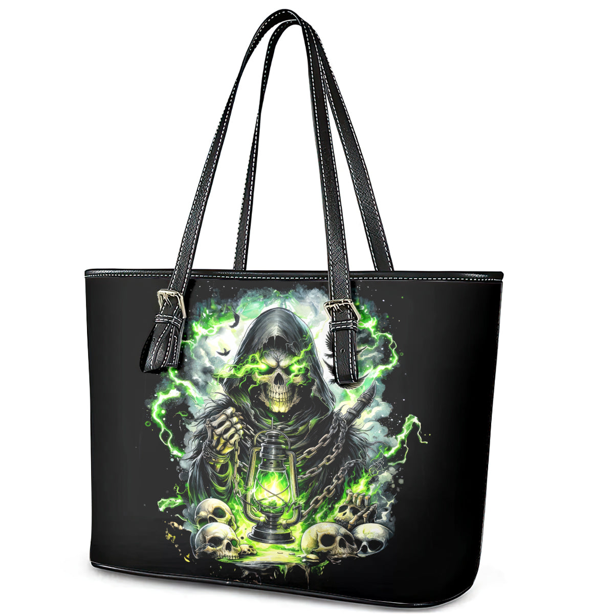Reaper Skull Leather Tote Bag I Think I Was Designed To Be Alone - Wonder Print Shop