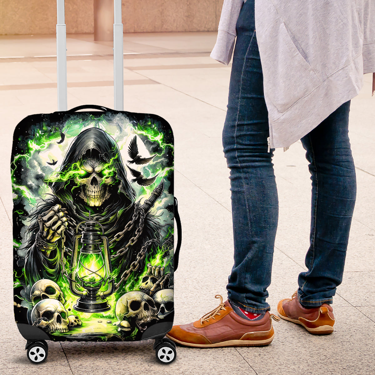 Reaper Skull Luggage Cover I Think I Was Designed To Be Alone - Wonder Print Shop