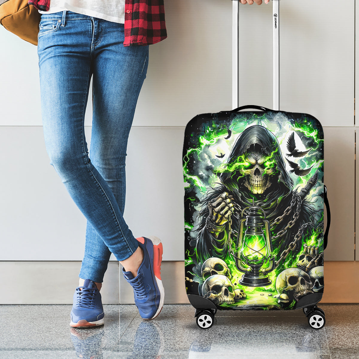 Reaper Skull Luggage Cover I Think I Was Designed To Be Alone - Wonder Print Shop