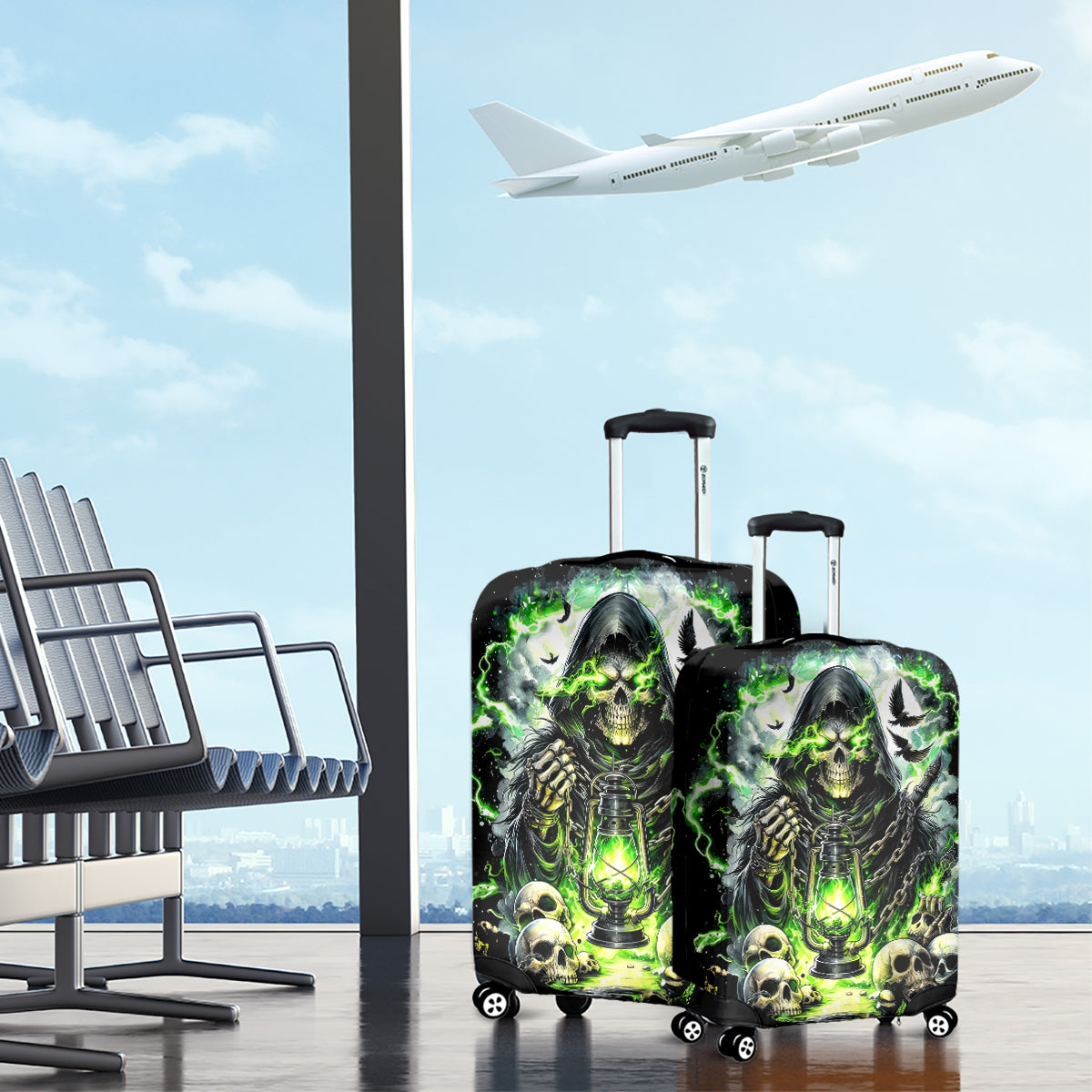 Reaper Skull Luggage Cover I Think I Was Designed To Be Alone - Wonder Print Shop