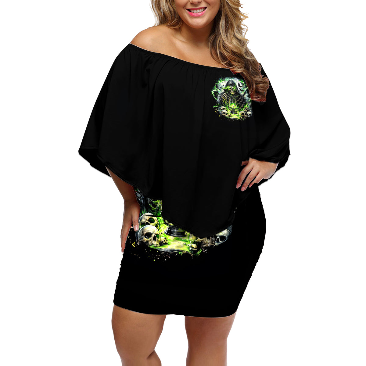 Reaper Skull Off Shoulder Short Dress I Think I Was Designed To Be Alone - Wonder Print Shop