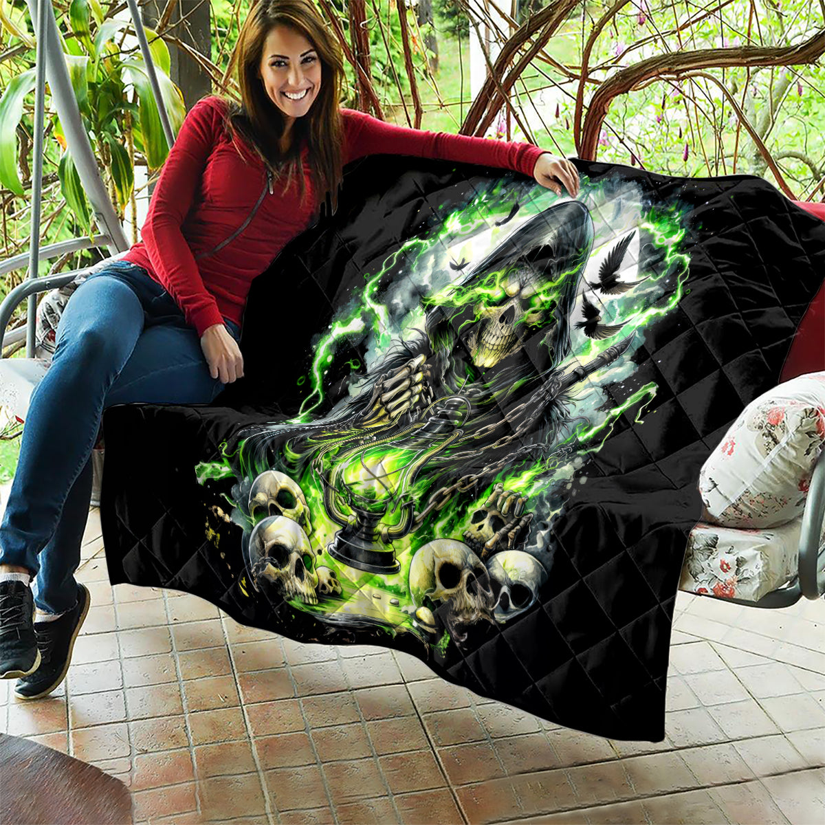 Reaper Skull Quilt I Think I Was Designed To Be Alone - Wonder Print Shop