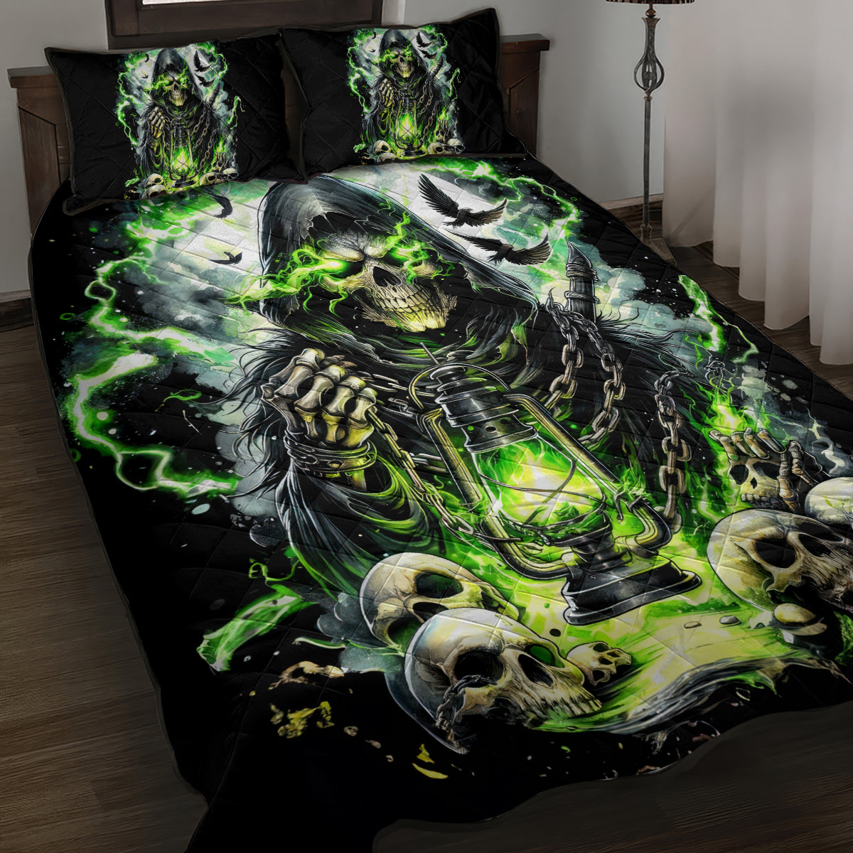 Reaper Skull Quilt Bed Set I Think I Was Designed To Be Alone - Wonder Print Shop
