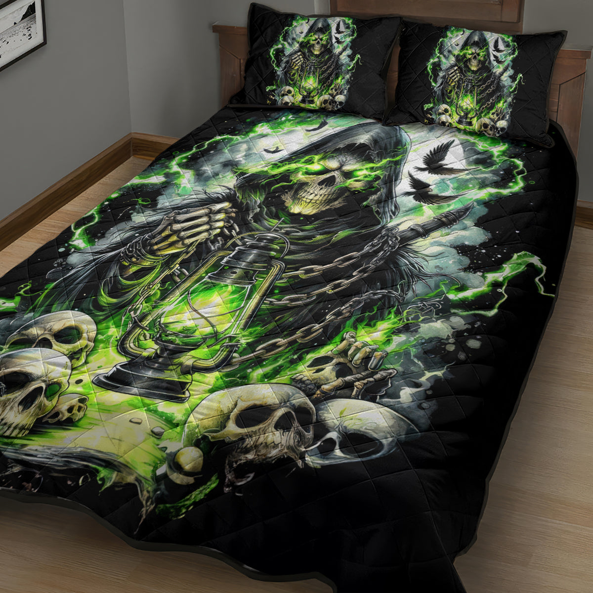 Reaper Skull Quilt Bed Set I Think I Was Designed To Be Alone - Wonder Print Shop