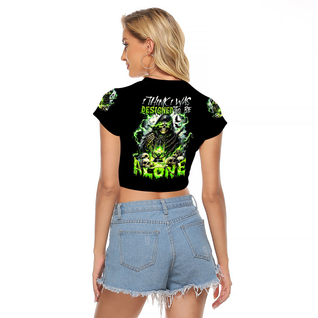 Reaper Skull Raglan Cropped T Shirt I Think I Was Designed To Be Alone - Wonder Print Shop