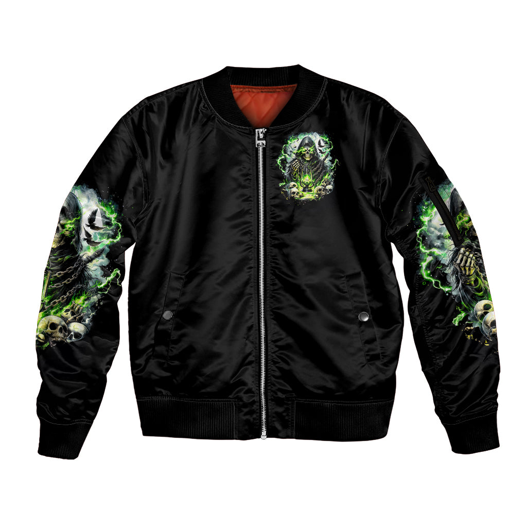 Reaper Skull Sleeve Zip Bomber Jacket I Think I Was Designed To Be Alone - Wonder Print Shop