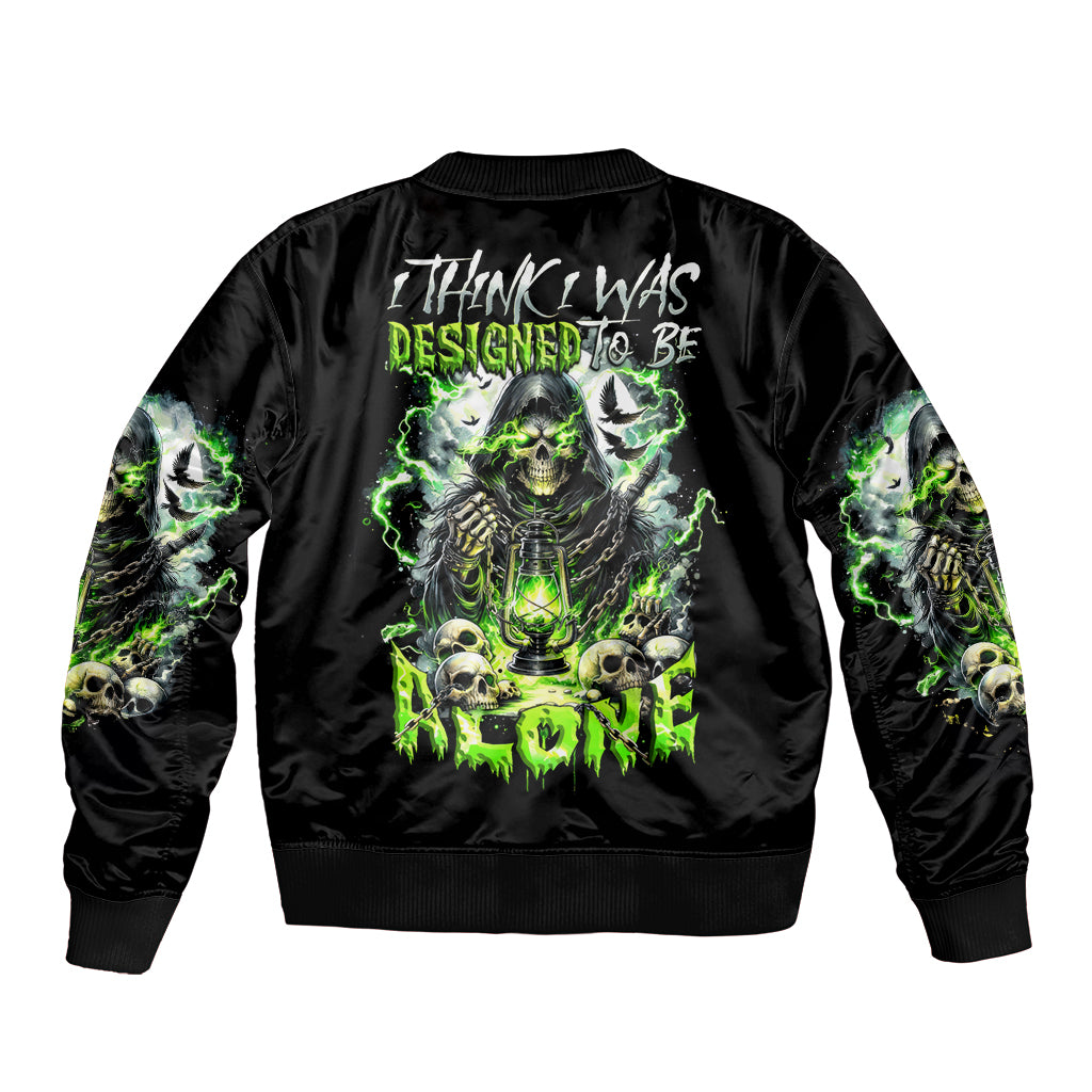 Reaper Skull Sleeve Zip Bomber Jacket I Think I Was Designed To Be Alone - Wonder Print Shop