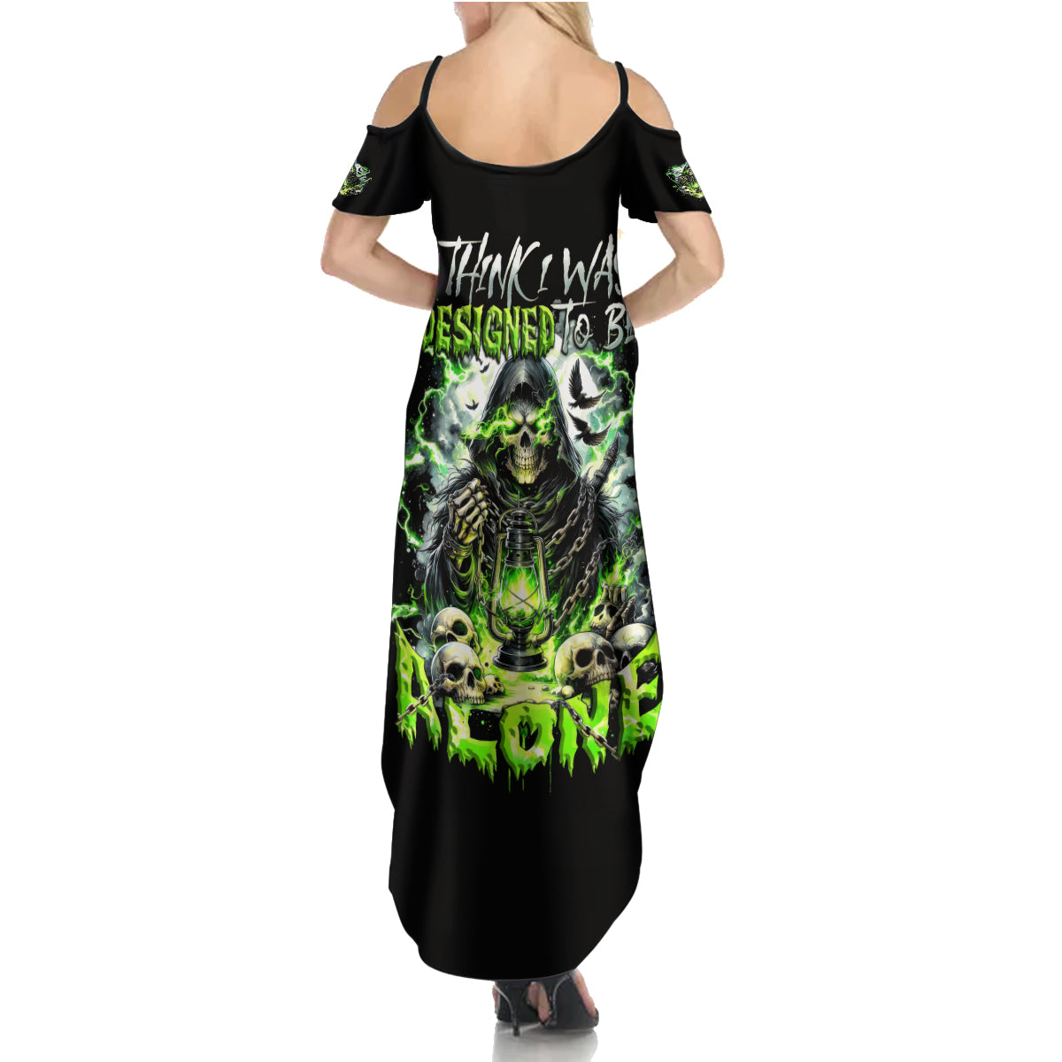 Reaper Skull Summer Maxi Dress I Think I Was Designed To Be Alone - Wonder Print Shop