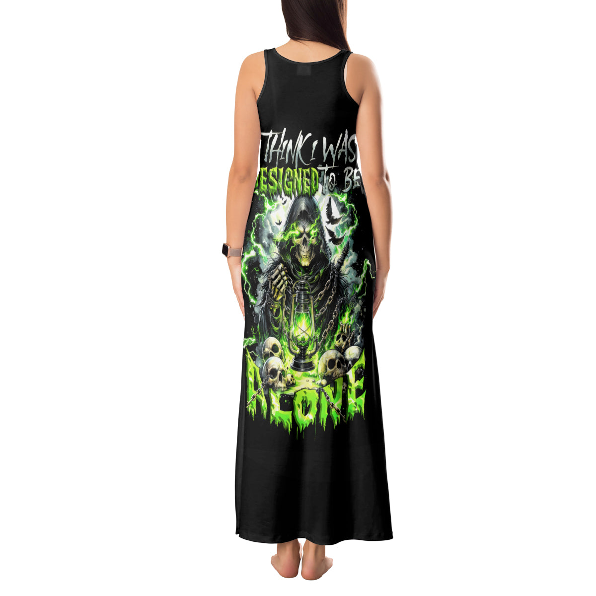 Reaper Skull Tank Maxi Dress I Think I Was Designed To Be Alone - Wonder Print Shop