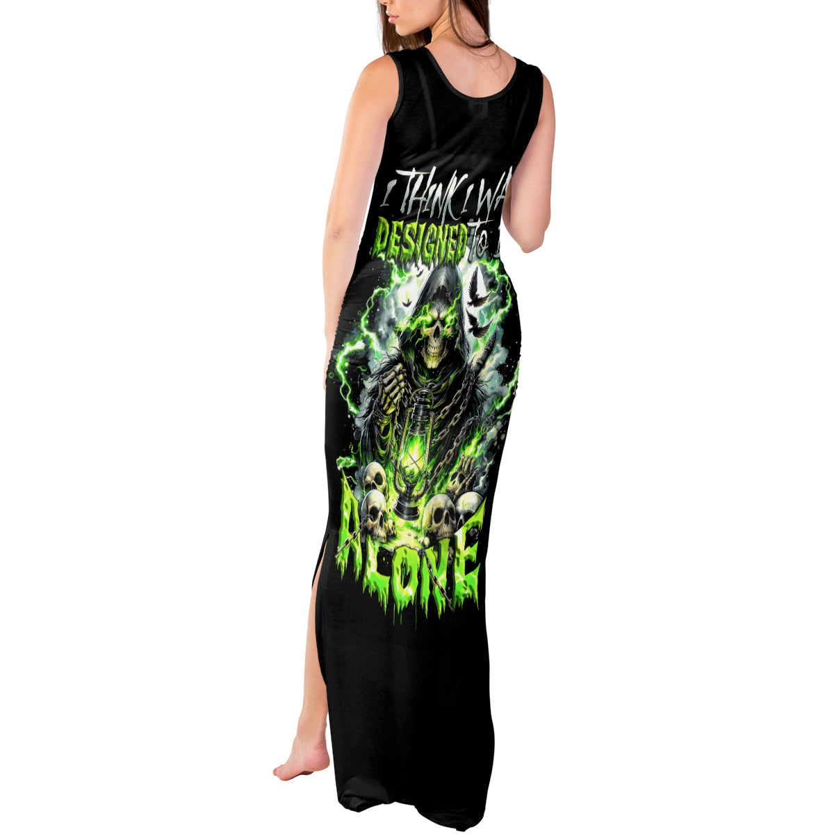 Reaper Skull Tank Maxi Dress I Think I Was Designed To Be Alone - Wonder Print Shop