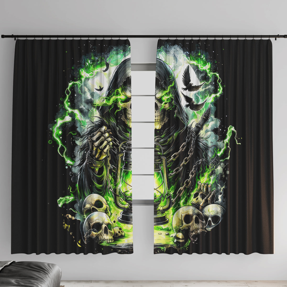 Reaper Skull Window Curtain I Think I Was Designed To Be Alone - Wonder Print Shop