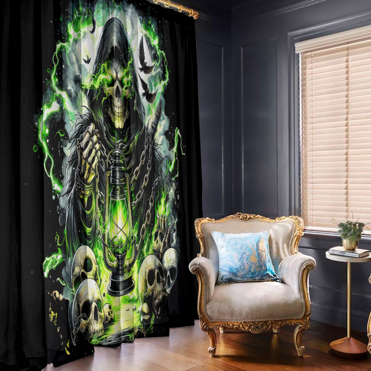 Reaper Skull Window Curtain I Think I Was Designed To Be Alone - Wonder Print Shop