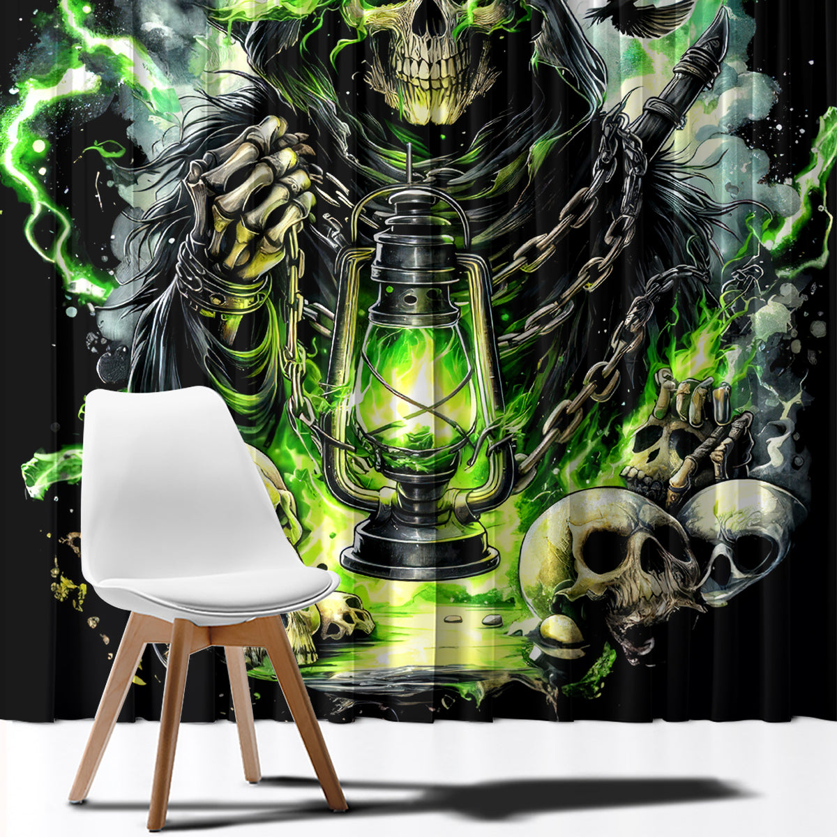 Reaper Skull Window Curtain I Think I Was Designed To Be Alone - Wonder Print Shop